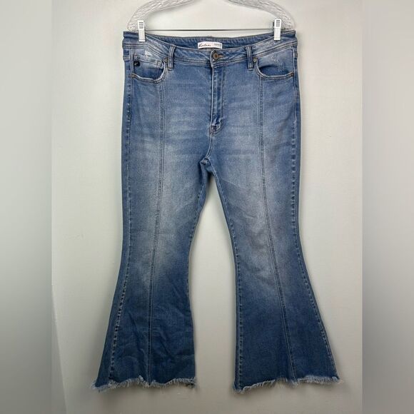 KanCan™ Flare High Rise Front Seam Jeans Retro Raw Hem Sz 32 or Junior 17 - Picture 1 of 14